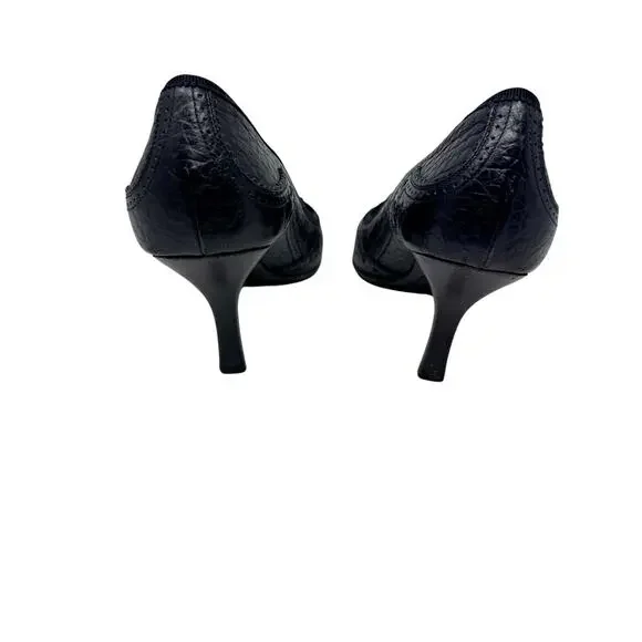 Vintage Prada Brogue Kitten Heel Pumps Black Leather Square Toe Size 39 - Picture 6 of 10